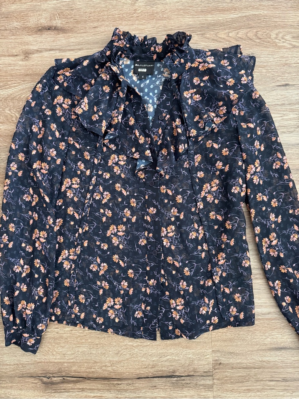 Jill Jill Stuart Blouse Size 4 Women’s Floral Sheer Long Sleeve